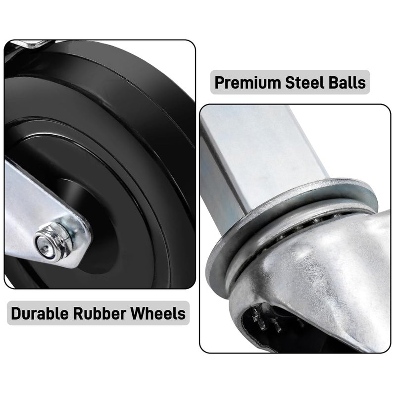 ELFULLY 5 Inch Scaffolding Casters, Set of 2 Baker Scaffold Wheels with Dual Locking Brakes, Heavy Duty 1-1/4" Square Stem Scaffolding Accessories for Workbench Shelves, 440 lbs Capacity per Caster - Image 4